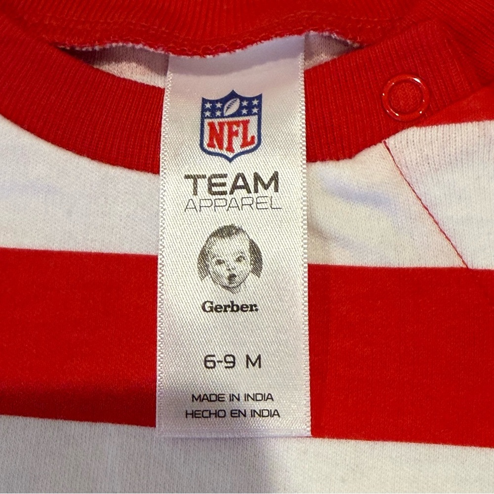 NWT NFL Team Gerber Baby Footless Onesie, Red and White KC CHIEFS, size 6-9 mos - Picture 5 of 12